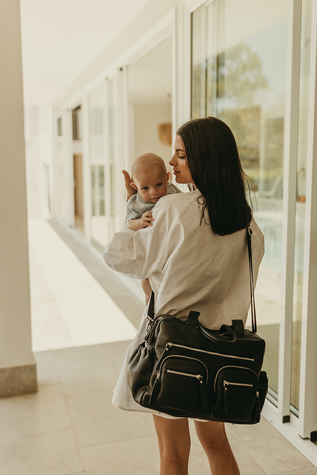 Carry All Diaper Bag - Black Dimple Vegan Leather