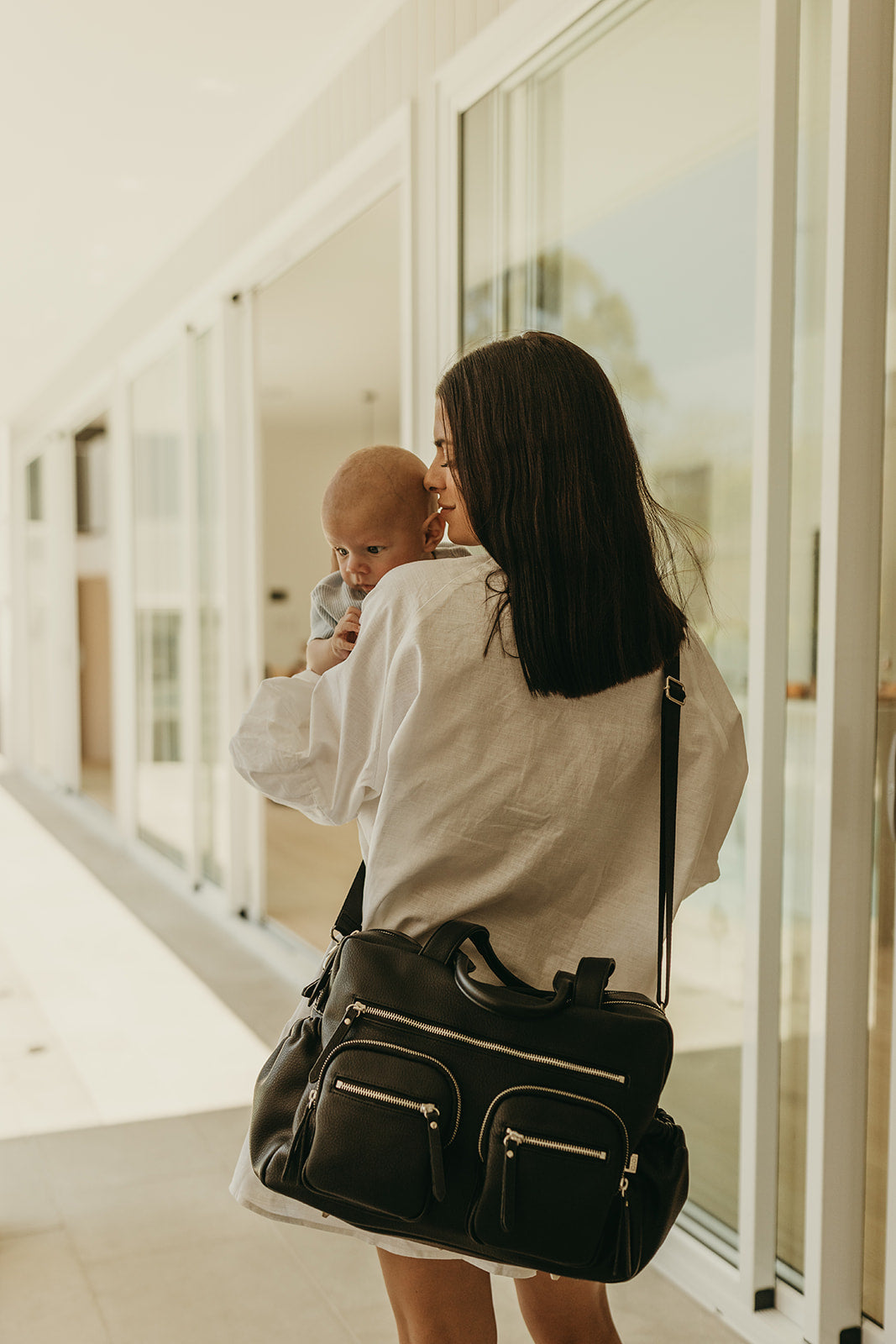 Carry All Diaper Bag - Black Dimple Vegan Leather