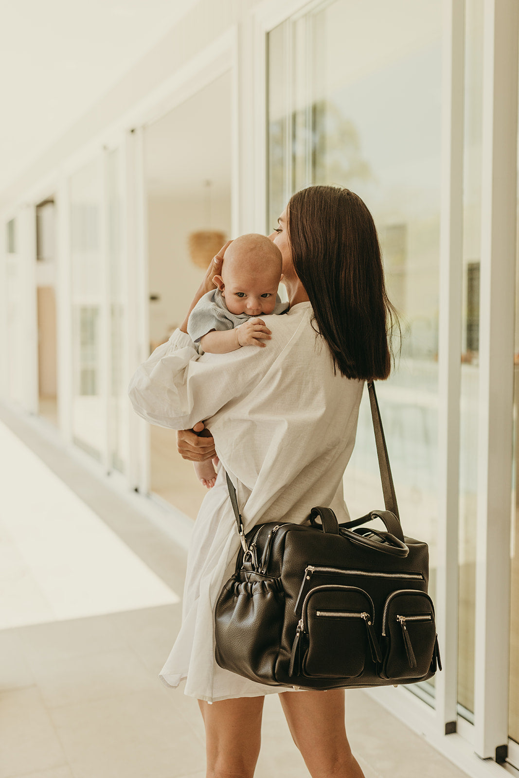 Carry All Diaper Bag - Black Dimple Vegan Leather