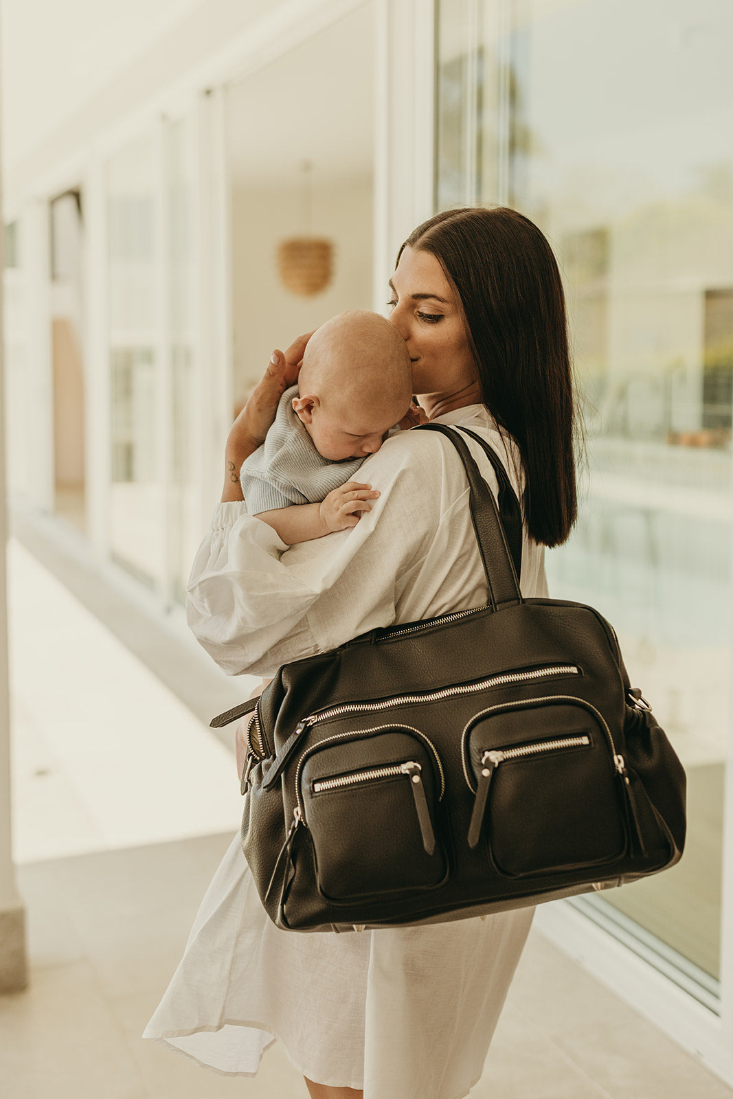 Carry All Diaper Bag - Black Dimple Vegan Leather