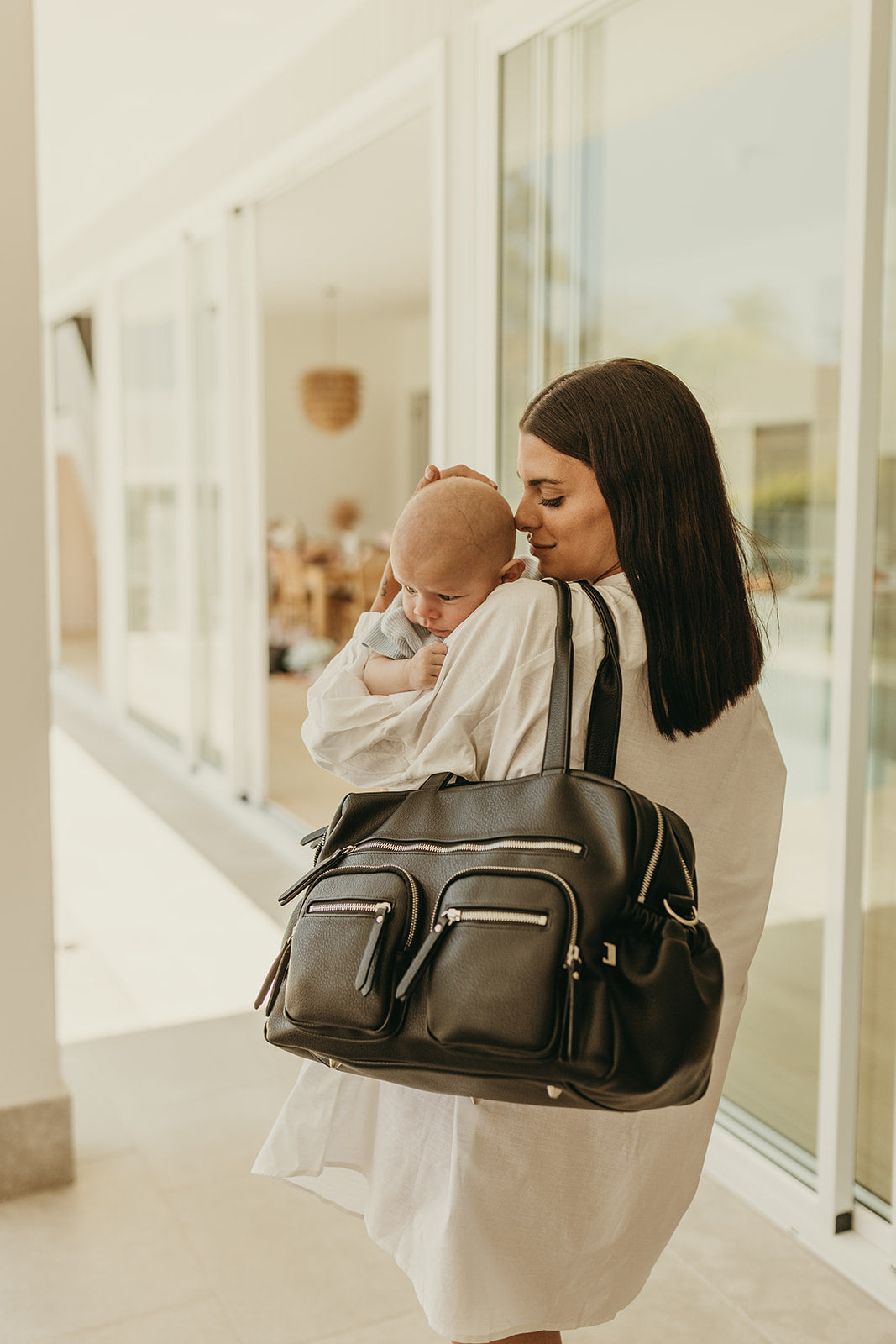 Carry All Diaper Bag - Black Dimple Vegan Leather