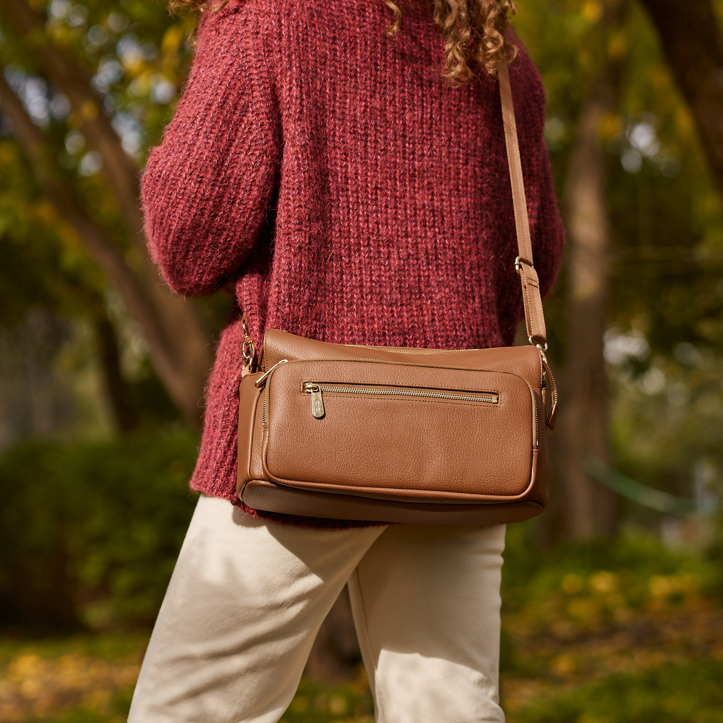 Multitasker Stroller and Pram Organiser/Caddy - Chestnut Brown Vegan Leather