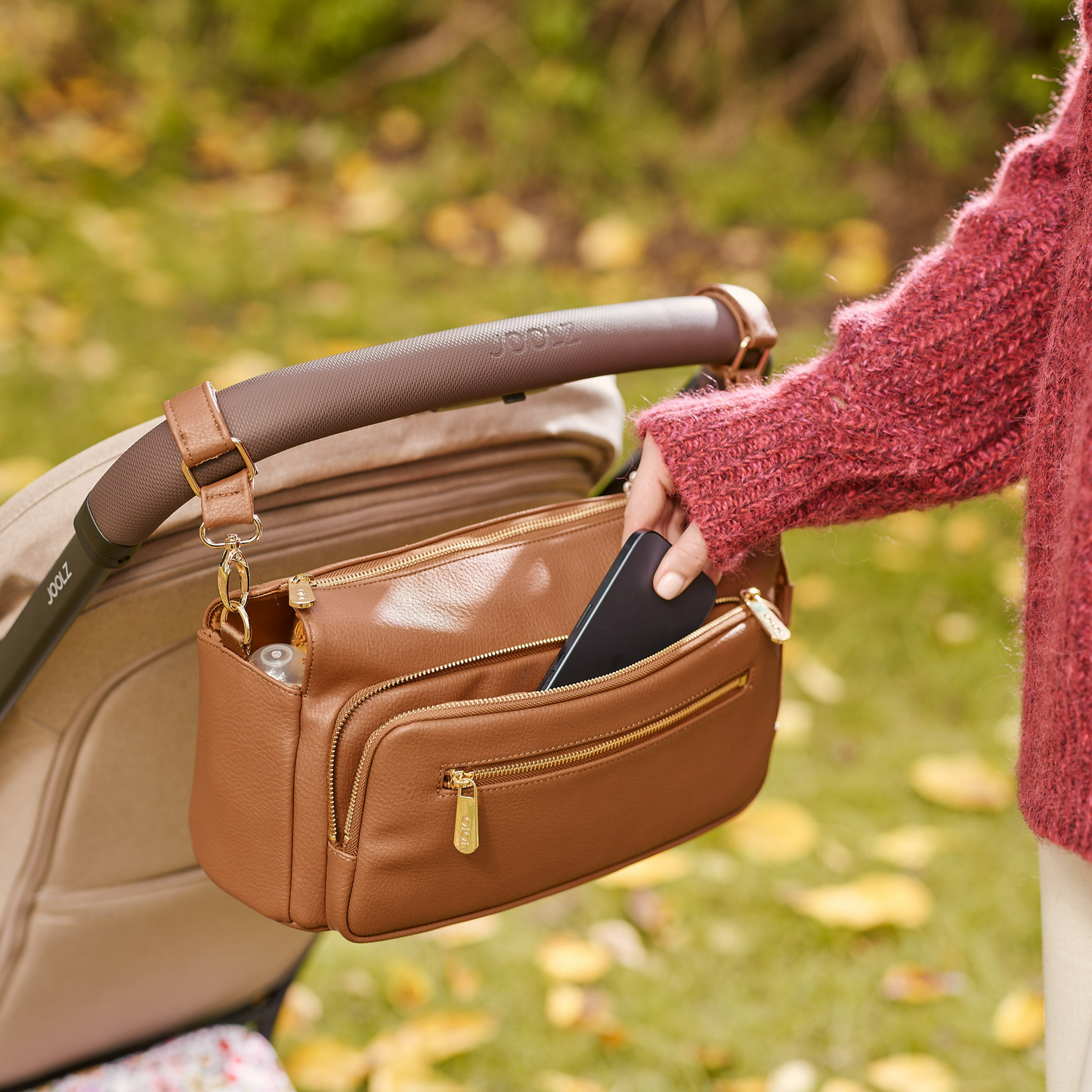 Multitasker Stroller and Pram Organiser/Caddy - Chestnut Brown Vegan Leather