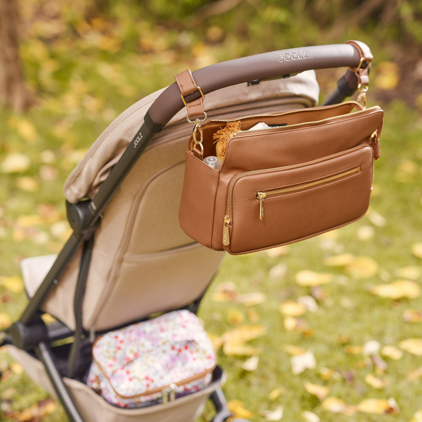 Multitasker Stroller and Pram Organiser/Caddy - Chestnut Brown Vegan Leather