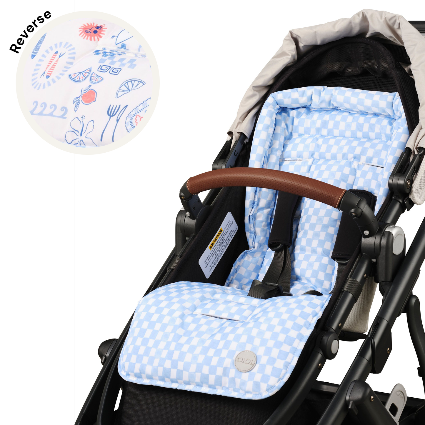 Reversible Stroller Liner - Mediterranean/Blue Check